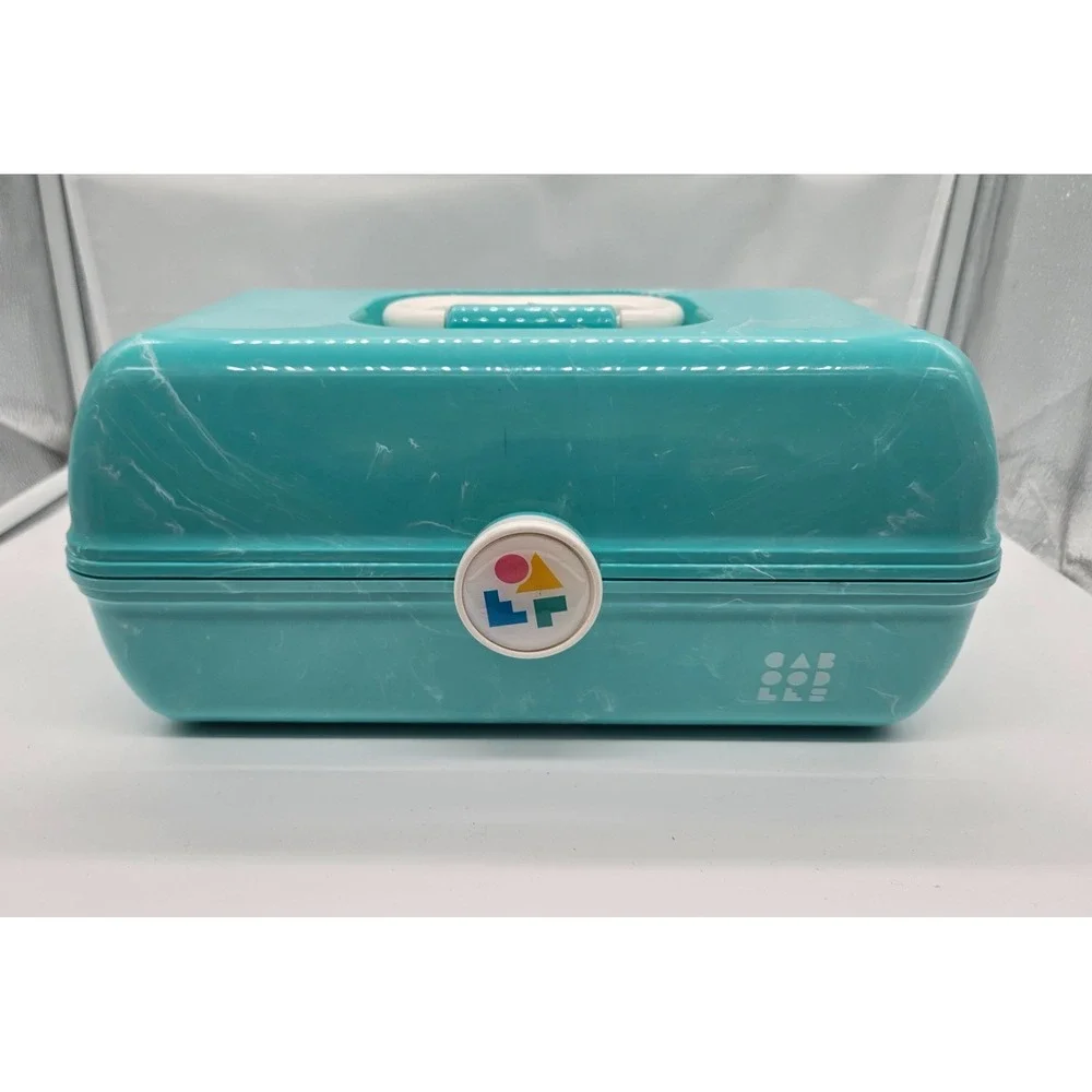 Caboodles Vintage‎ Teal Marble Swirl Carry All Cosmetic Makeup Organizer Case